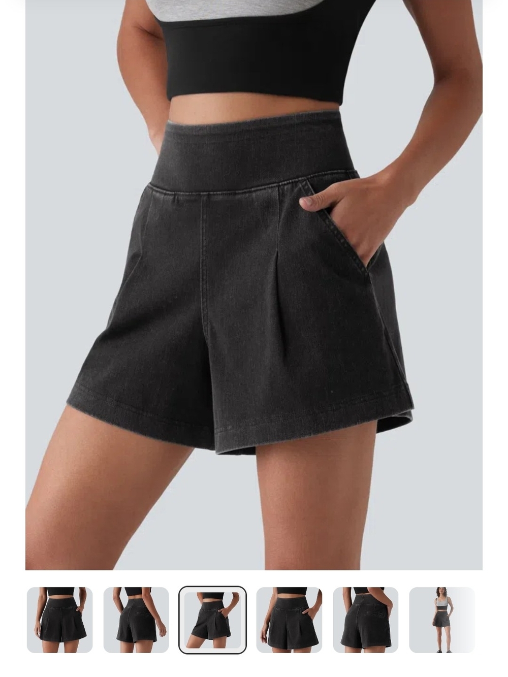 HALARA Black High-Waist Pleated Jean Shorts- M- NWT
